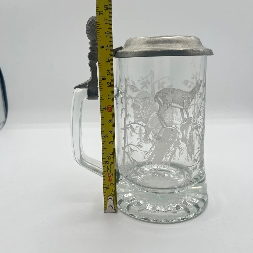Vintage‎ Regenhutte Etched Glass Beer Stein Deer Game Bird German Style